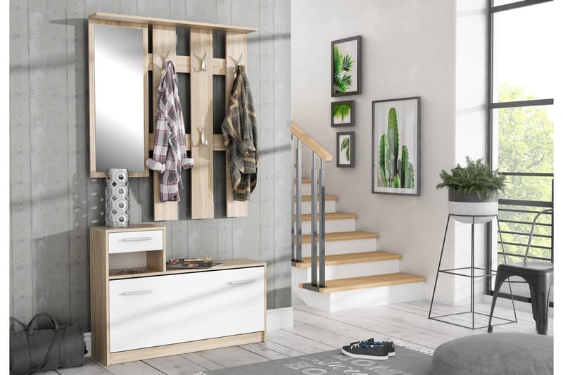 Breslau Entrémøbelsæt 98x180 cm - Beige/Hvid - Møbler - Entrémøbler - Møbelsæt til hall og entre