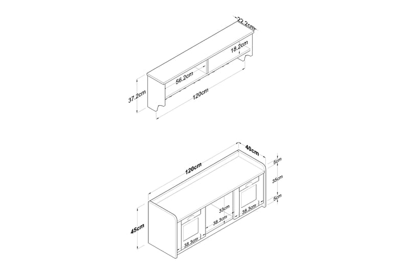 Caraway Entrémøbelsæt 40x120 cm - Hvid/Sort/Hvid - Møbelsæt til hall og entre - Entréopbevaring