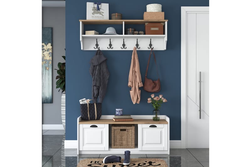 Caraway Hallmøbelsæt Hvid/Brun - Hanah Home - Møbler - Entrémøbler - Møbelsæt til hall og entre