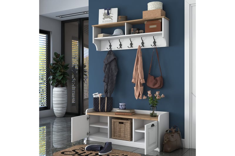 Caraway Hallmøbelsæt Hvid/Brun - Hanah Home - Møbler - Entrémøbler - Møbelsæt til hall og entre