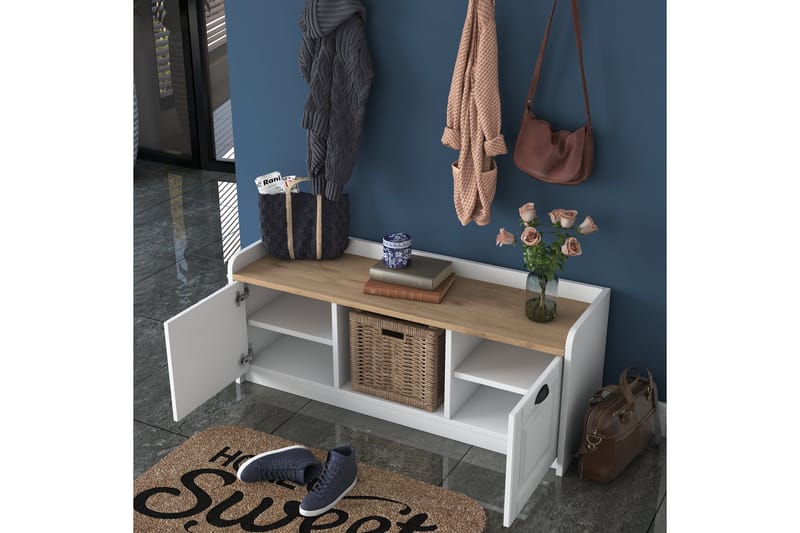 Caraway Hallmøbelsæt Hvid/Brun - Hanah Home - Møbler - Entrémøbler - Møbelsæt til hall og entre