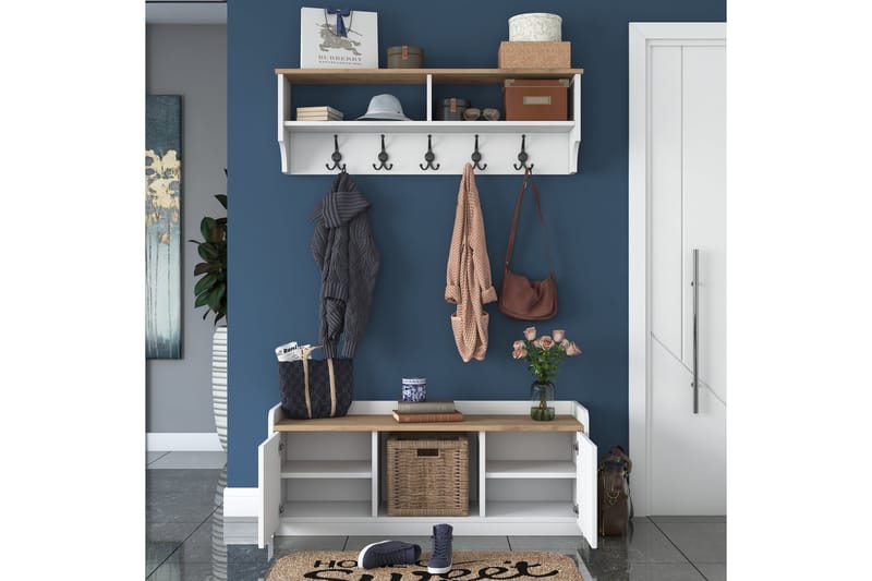 Caraway Hallmøbelsæt Hvid/Brun - Hanah Home - Møbler - Entrémøbler - Møbelsæt til hall og entre