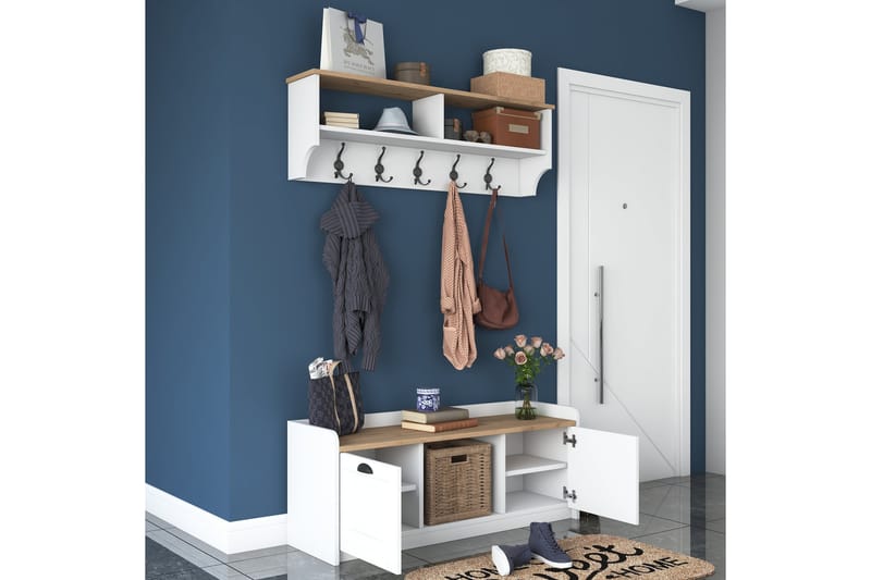 Caraway Hallmøbelsæt Hvid/Brun - Hanah Home - Møbler - Entrémøbler - Møbelsæt til hall og entre