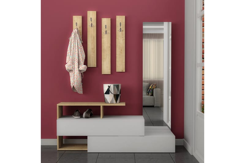 Decorta Entremøbel / Garderobe - Hvid / Eg - Møbler - Entrémøbler - Møbelsæt til hall og entre