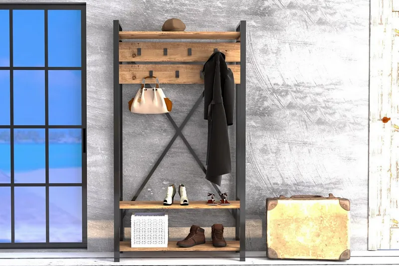 Devonne Entrémøbel 90 cm - Valnød|Grå - Møbler - Entrémøbler - Møbelsæt til hall og entre