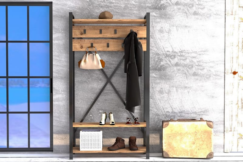 Devonne Entrémøbel 90 cm - Valnød|Grå - Møbler - Entrémøbler - Møbelsæt til hall og entre