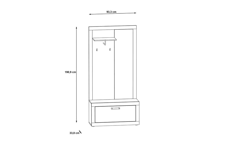 Dolnis Entrémøbelsæt 34x94 cm - Brun/Grå - Møbelsæt til hall og entre - Entréopbevaring