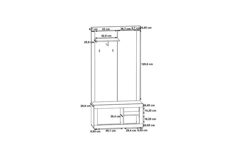 Dolnis Entrémøbelsæt 34x94 cm - Brun/Grå - Møbelsæt til hall og entre - Entréopbevaring