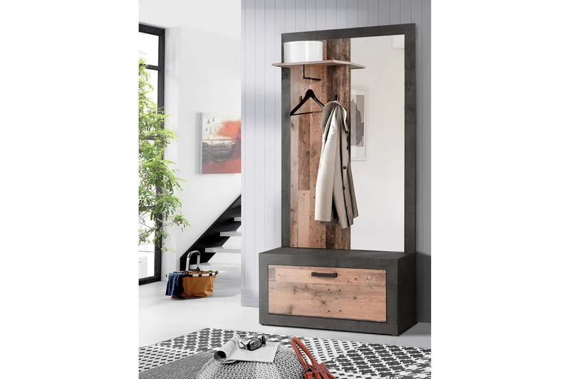 Dolnis Entrémøbelsæt 34x94 cm, Brun/Grå