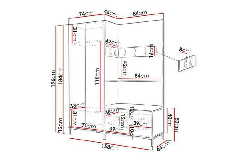 Dunvegan Hallmöbelset 158x46 cm White - Møbler - Entrémøbler - Møbelsæt til hall og entre