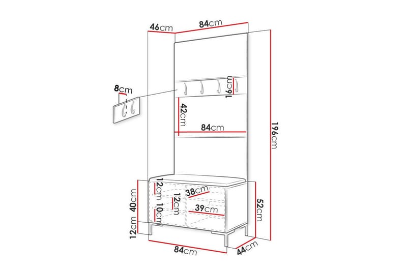 Dunvegan Hallmöbelset 84x46 cm White - Møbler - Entrémøbler - Møbelsæt til hall og entre