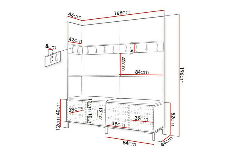 Dunvegan Hallmøbelset 168x46 cm - Hvid - Møbler - Entrémøbler - Møbelsæt til hall og entre