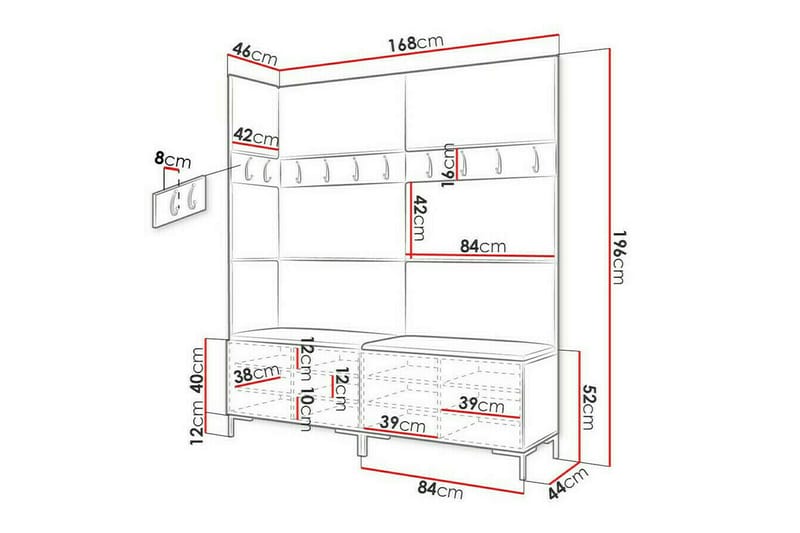Dunvegan Hallmøbelset 168x46 cm - Sort - Møbler - Entrémøbler - Møbelsæt til hall og entre