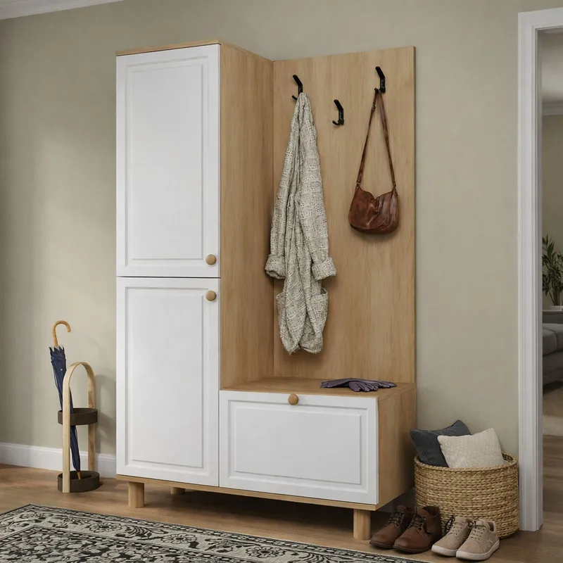 Entremøbel Hanah Home Forma (90 x 173 x 37 cm) Hvid eg, Hvid og eg