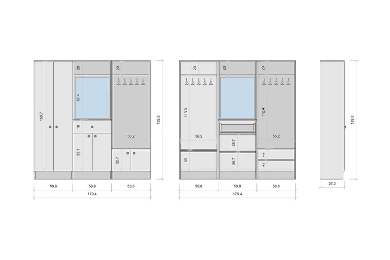 Erickslund Entrémøbelsæt - Hvid - Møbelsæt til hall og entre - Entréopbevaring