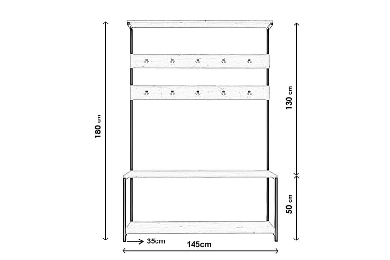 Gambetta Entrémøbelsæt 145 cm - Mørkebrun - Møbelsæt til hall og entre - Entréopbevaring