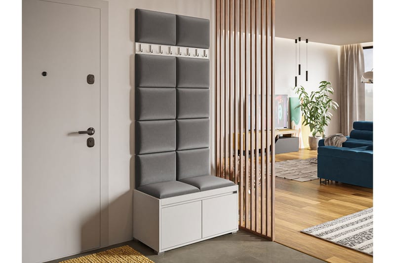 Grawis Bænk 2-Pers. med 12 stk Vægdekoration 40x30 cm - Grå - Møbler - Entrémøbler - Møbelsæt til hall og entre