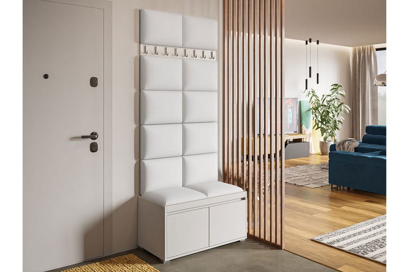 Grawis Bænk 2-Pers. med 12 stk Vægdekoration 40x30 cm - Hvid - Møbler - Entrémøbler - Møbelsæt til hall og entre