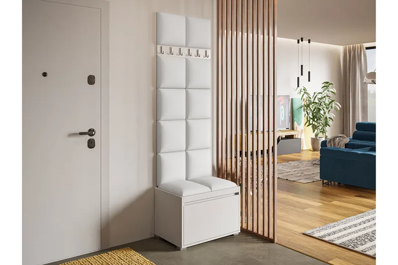 Grawis Bænk med 12 stk Vægdekoration 30x30 cm - Hvid - Møbler - Entrémøbler - Møbelsæt til hall og entre