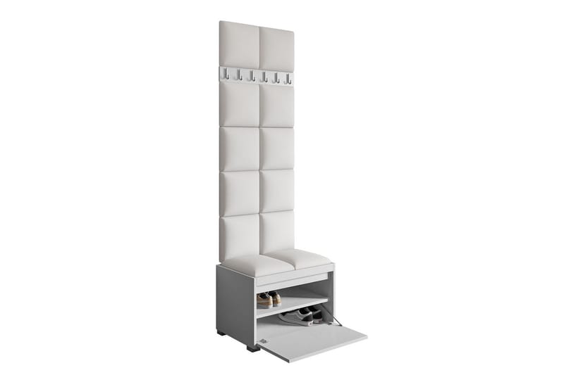 Grawis Bænk med 6 stk Vægdekoration 60x30 cm - Hvid - Møbler - Entrémøbler - Møbelsæt til hall og entre