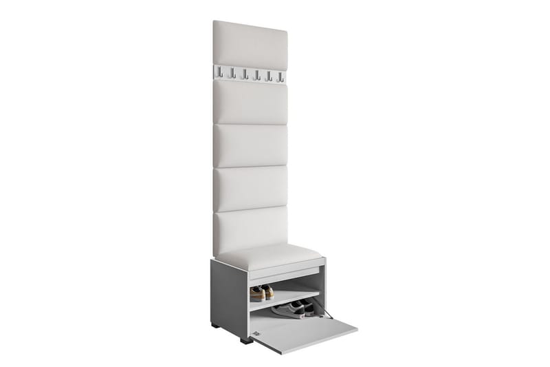 Grawis Bænk med 6 stk Vægdekoration 60x30 cm - Hvid - Møbler - Entrémøbler - Møbelsæt til hall og entre