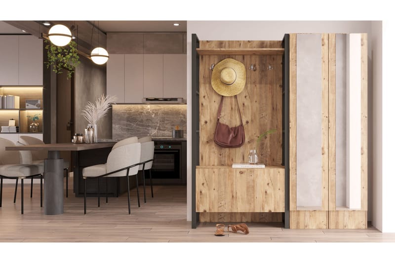 Hardyng Entrémøbelsæt 34x90 cm Dobbelt Højre - Natur - Møbler - Entrémøbler - Møbelsæt til hall og entre