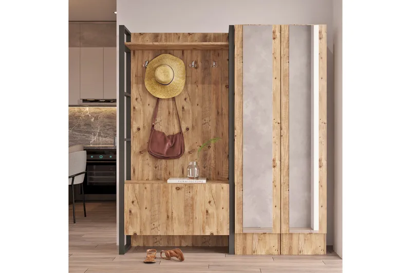 Hardyng Entrémøbelsæt 34x90 cm Dobbelt Højre - Natur - Møbler - Entrémøbler - Møbelsæt til hall og entre