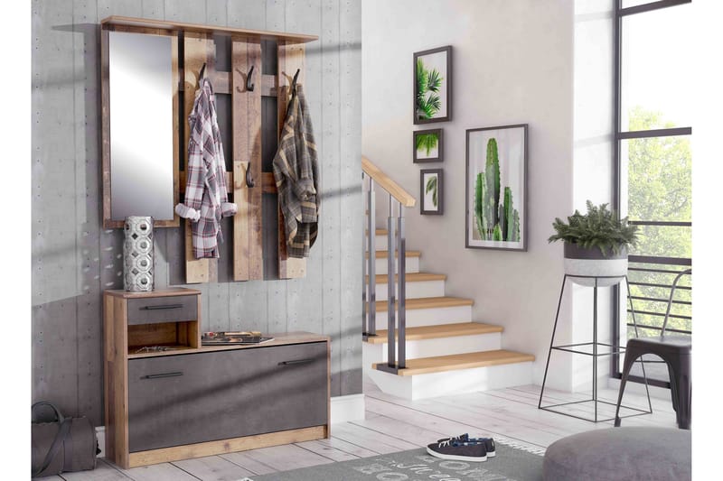 Haysville Entrémøbelsæt 98x180 cm - Brun / grå - Møbler - Entrémøbler - Møbelsæt til hall og entre