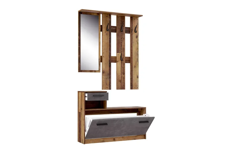 Haysville Entrémøbelsæt 98x180 cm - Brun / grå - Møbler - Entrémøbler - Møbelsæt til hall og entre