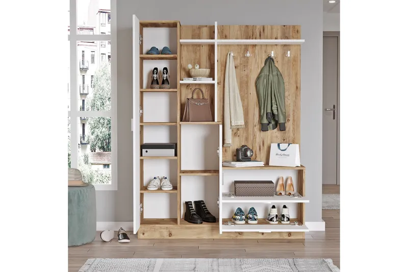 Hialeh Entrémøbelsæt 37x140 cm - Natur/Hvid - Møbler - Entrémøbler - Møbelsæt til hall og entre