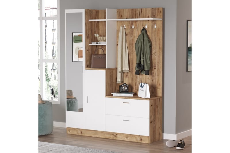 Hialeh Entrémøbelsæt 37x140 cm - Natur/Hvid - Møbler - Entrémøbler - Møbelsæt til hall og entre