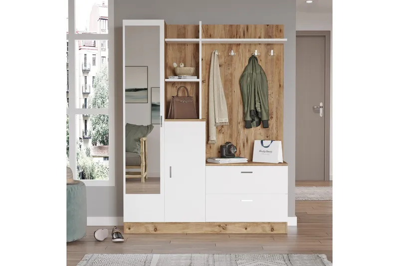 Hialeh Entrémøbelsæt 37x140 cm - Natur/Hvid - Møbler - Entrémøbler - Møbelsæt til hall og entre