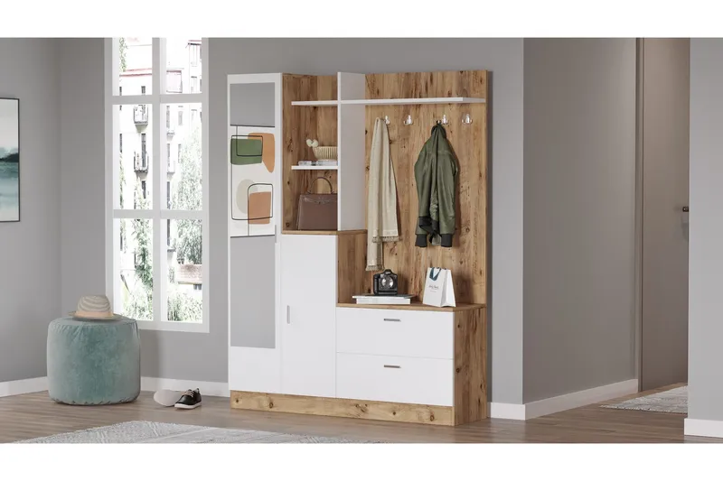 Hialeh Entrémøbelsæt 37x140 cm - Natur/Hvid - Møbler - Entrémøbler - Møbelsæt til hall og entre