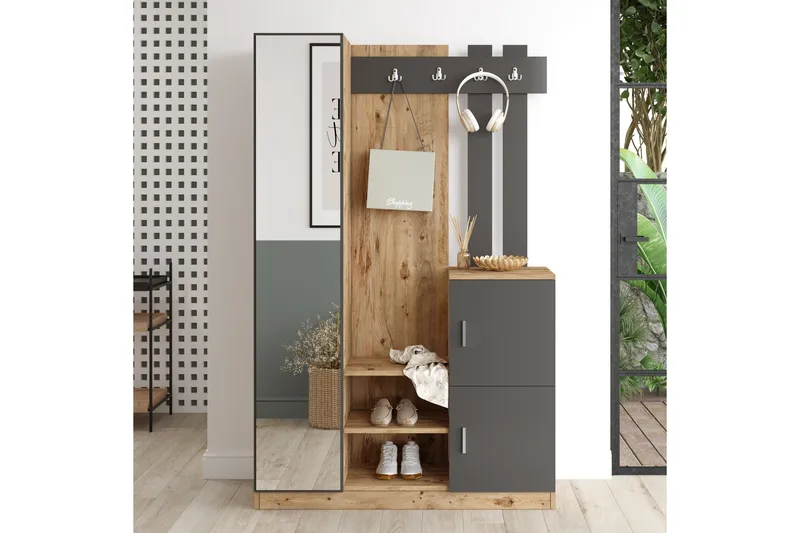 Hialeh Entrémøbelsæt 38x114 cm - Natur/Antracit - Møbler - Entrémøbler - Møbelsæt til hall og entre