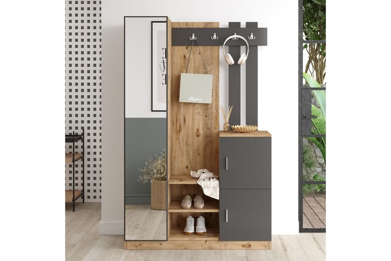 Hialeh Entrémøbelsæt 38x114 cm - Natur/Antracit - Møbler - Entrémøbler - Møbelsæt til hall og entre
