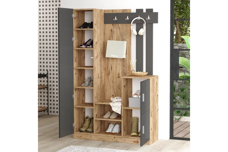 Hialeh Entrémøbelsæt 38x114 cm - Natur/Antracit - Møbler - Entrémøbler - Møbelsæt til hall og entre