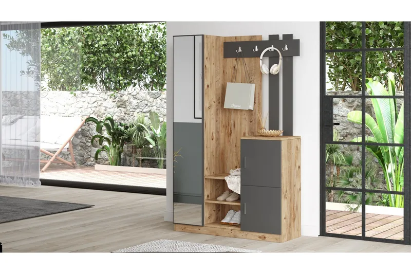 Hialeh Entrémøbelsæt 38x114 cm - Natur/Antracit - Møbler - Entrémøbler - Møbelsæt til hall og entre