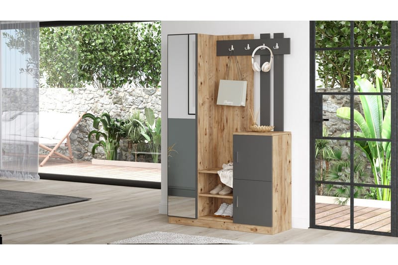 Hialeh Entrémøbelsæt 38x114 cm - Natur/Antracit - Møbler - Entrémøbler - Møbelsæt til hall og entre