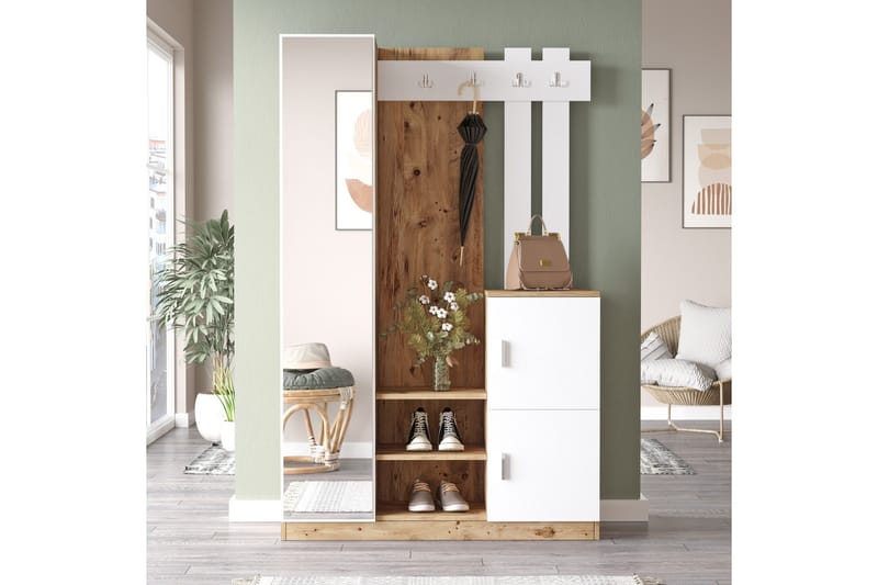 Hialeh Entrémøbels�æt 38x114 cm - Natur/Hvid - Møbler - Entrémøbler - Møbelsæt til hall og entre