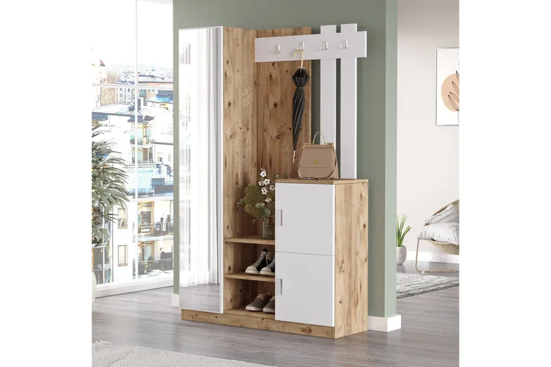 Hialeh Entrémøbelsæt 38x114 cm - Natur/Hvid - Møbler - Entrémøbler - Møbelsæt til hall og entre