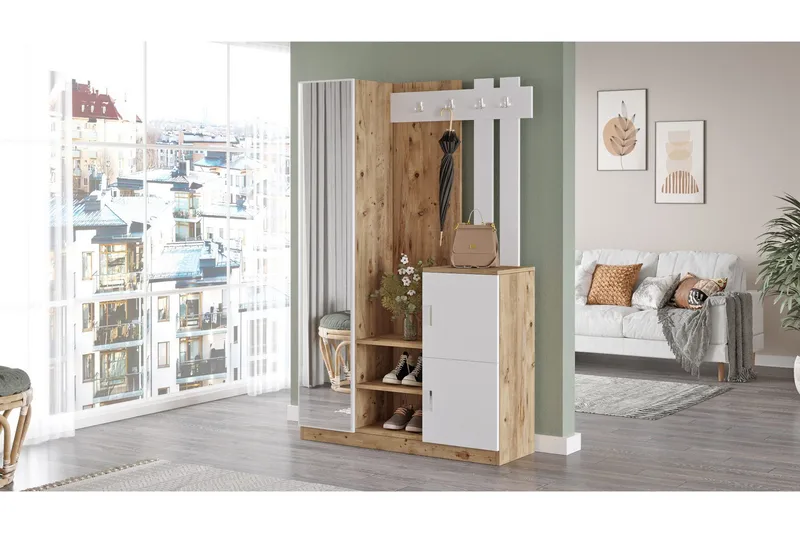 Hialeh Entrémøbelsæt 38x114 cm - Natur/Hvid - Møbler - Entrémøbler - Møbelsæt til hall og entre