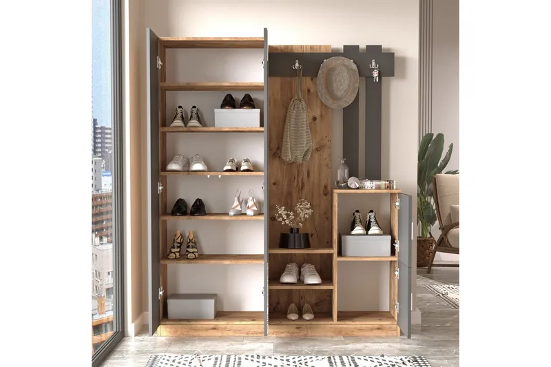 Hialeh Entrémøbelsæt 38x147 cm - Natur / antracit - Møbler - Entrémøbler - Møbelsæt til hall og entre