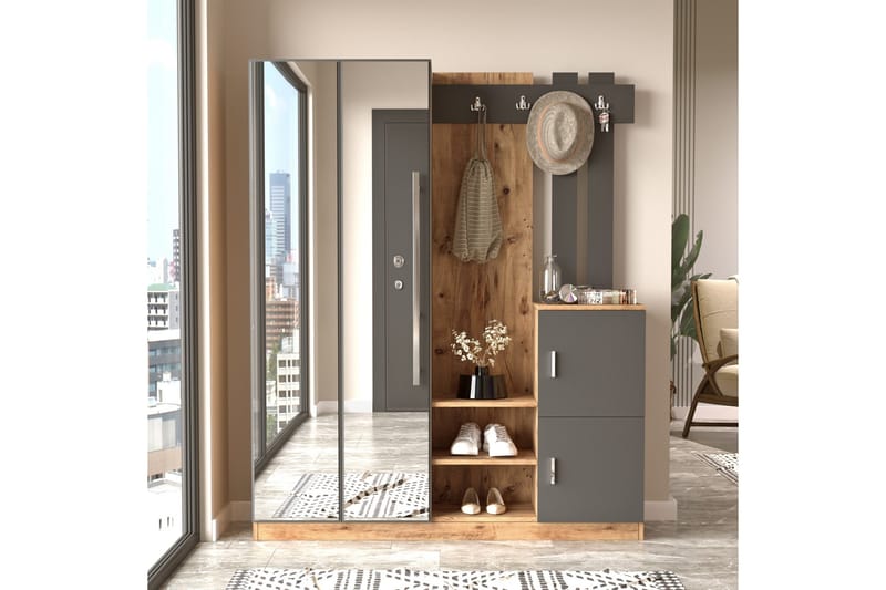 Hialeh Entrémøbelsæt 38x147 cm - Natur / antracit - Møbler - Entrémøbler - Møbelsæt til hall og entre