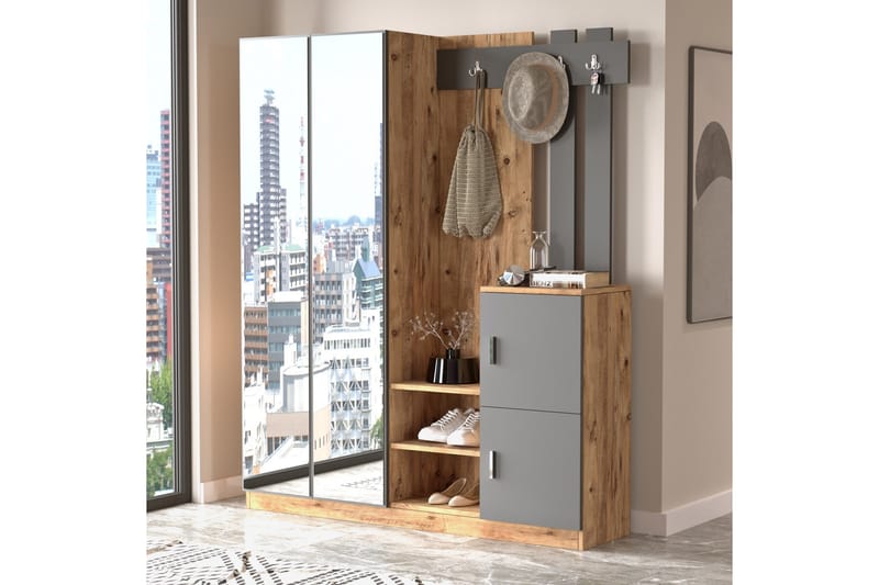 Hialeh Entrémøbelsæt 38x147 cm - Natur / antracit - Møbler - Entrémøbler - Møbelsæt til hall og entre