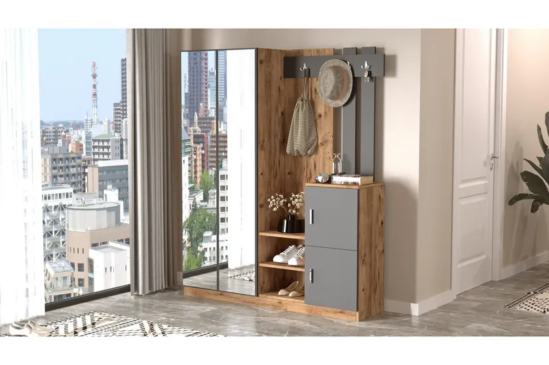 Hialeh Entrémøbelsæt 38x147 cm, Natur / antracit