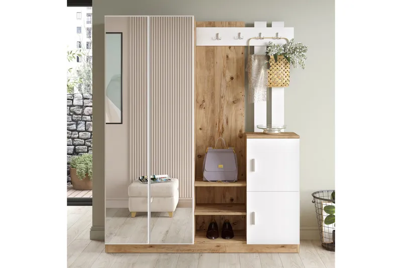Hialeh Entrémøbelsæt 38x147 cm - Natur / hvid - Møbler - Entrémøbler - Møbelsæt til hall og entre