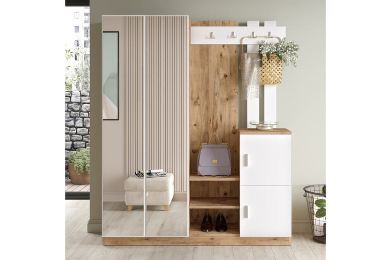 Hialeh Entrémøbelsæt 38x147 cm - Natur / hvid - Møbler - Entrémøbler - Møbelsæt til hall og entre