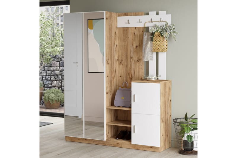Hialeh Entrémøbelsæt 38x147 cm - Natur / hvid - Møbler - Entrémøbler - Møbelsæt til hall og entre