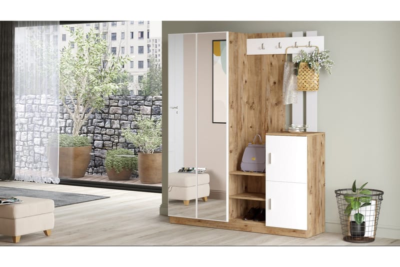 Hialeh Entrémøbelsæt 38x147 cm - Natur / hvid - Møbler - Entrémøbler - Møbelsæt til hall og entre