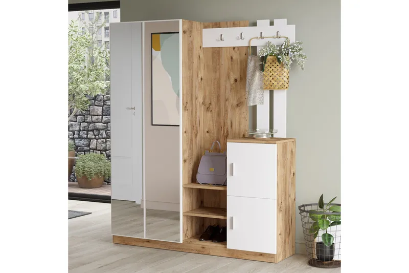 Hialeh Entrémøbelsæt 38x147 cm, Natur / hvid